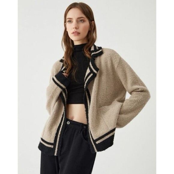 Commense Fall Chic Neutral Contrast Trim Knit Open Front Cardigan Small Acrylic - Picture 1 of 12